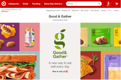 Target’s Good & Gather landing page with multiple types of food