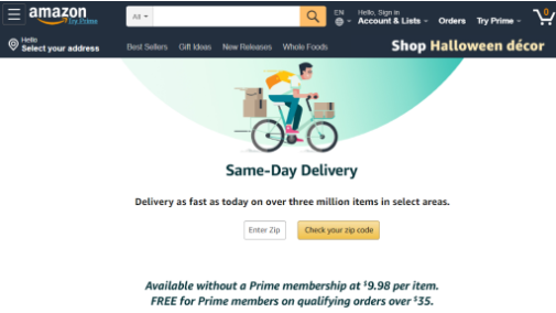 Amazon Same-Day Delivery landing page