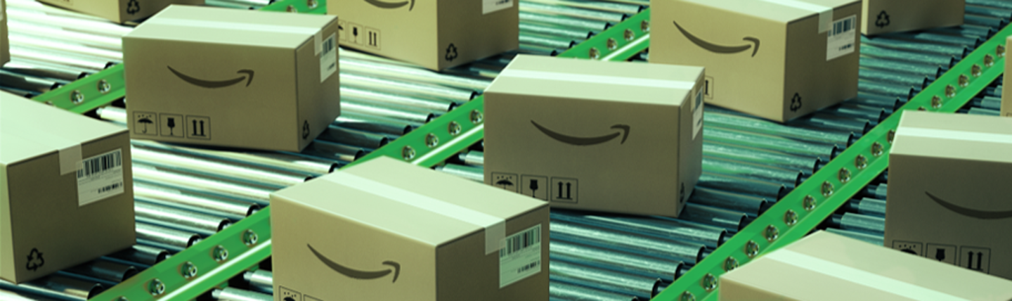 Amazon boxes on conveyor belt