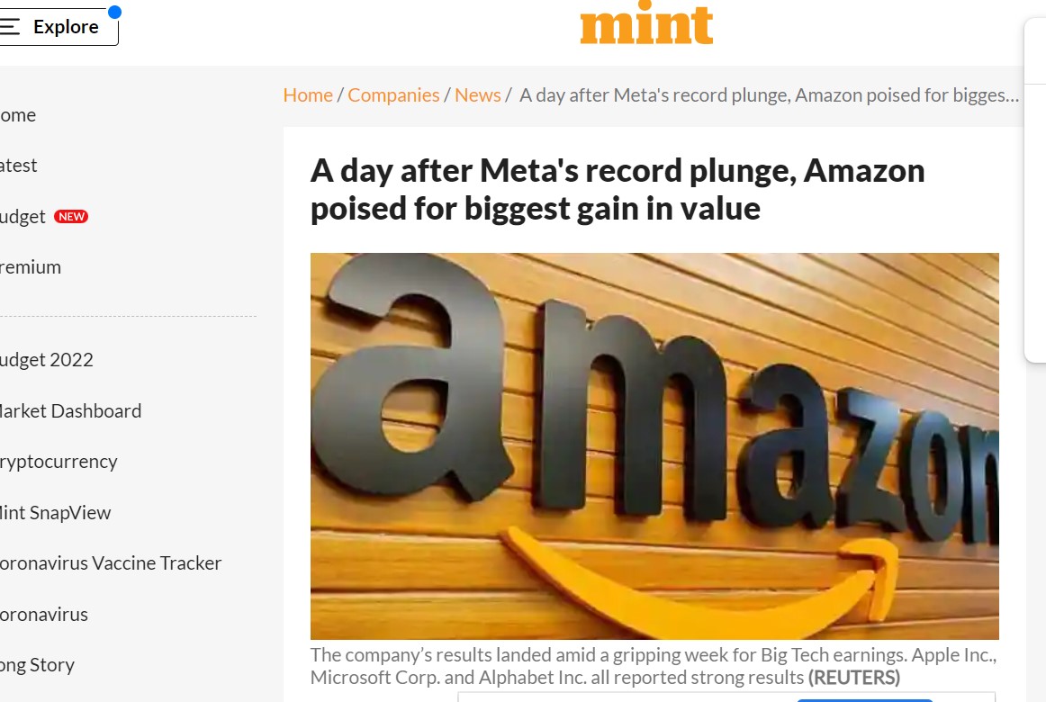 Live Mint reports Amazon Q4 2021 earnings
